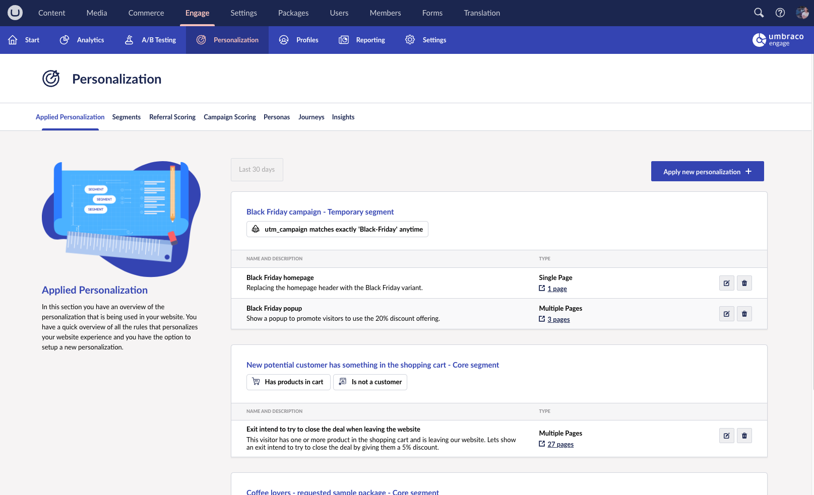 Umbraco Engage Applied Personalization 1615X983px