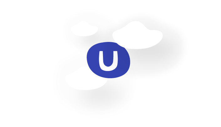 Blue Umbraco logo with white clouds in paper cutout style illustration