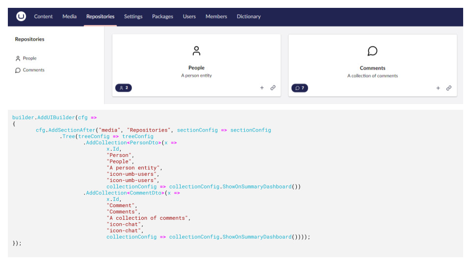 Csharp Sections And Collections Umbraco UI Builder