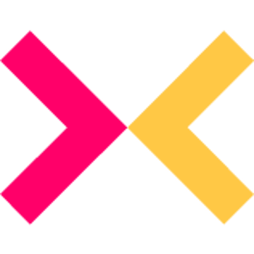 Stylized pink and yellow letter-like X-shaped logo on a black background