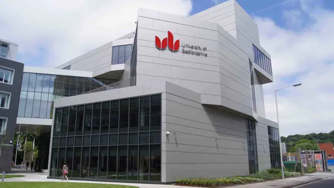 University of Bedfordshire's building with their logo on it