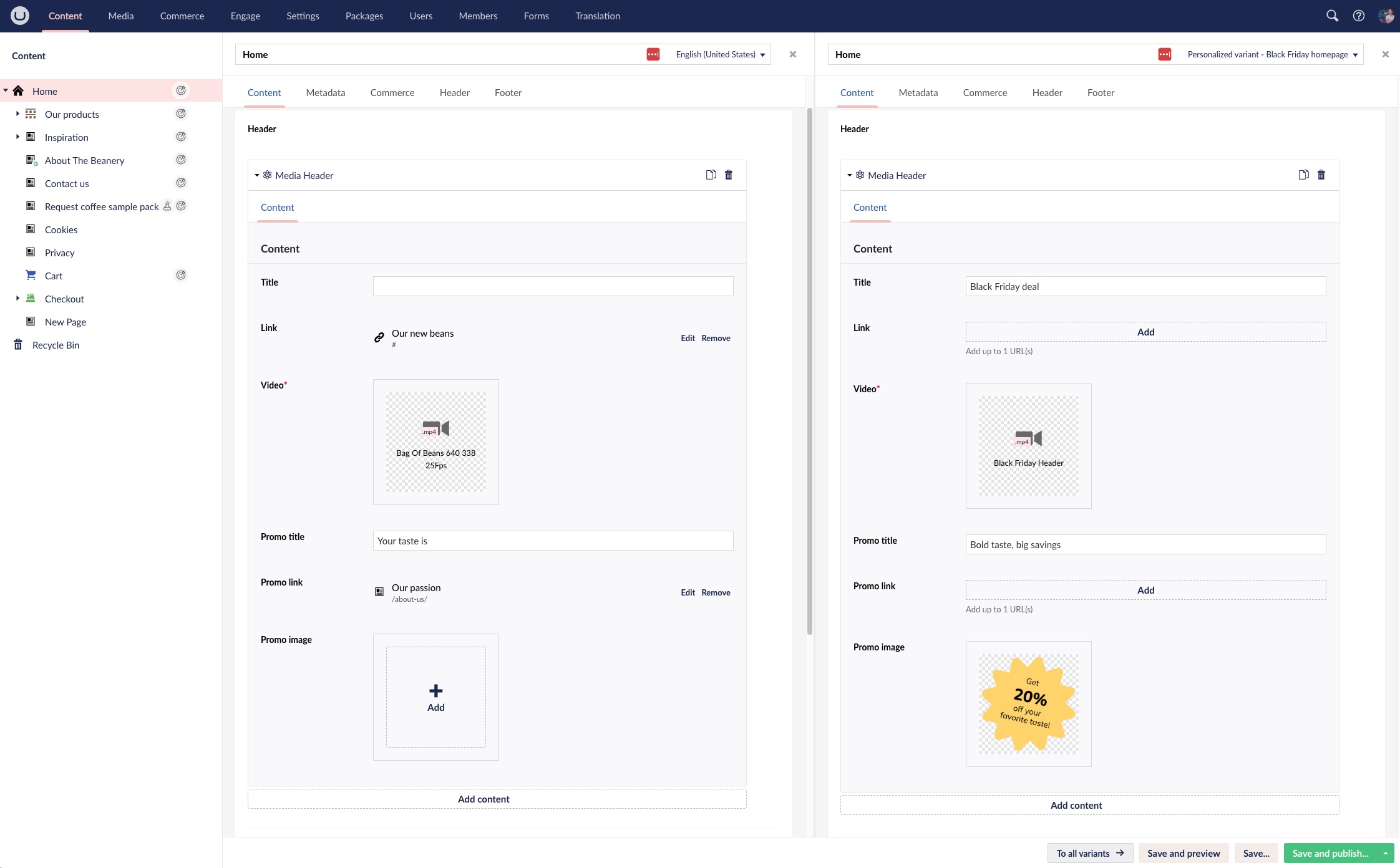 Umbraco Enagage Split View Editing
