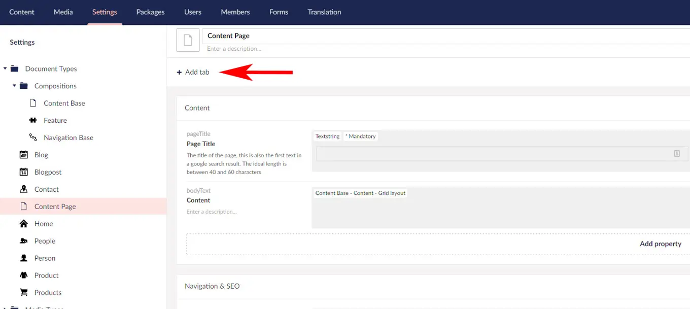 Umbraco 8.17 Adding Tabs 1483X664