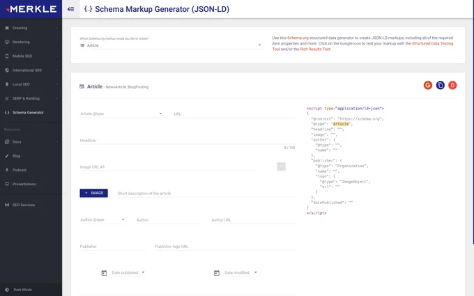 Merkle Schema Markup Generator