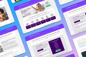 A collage of web pages showing the user interface design for Novuna Personal Finance loan calculators and promotional features.
