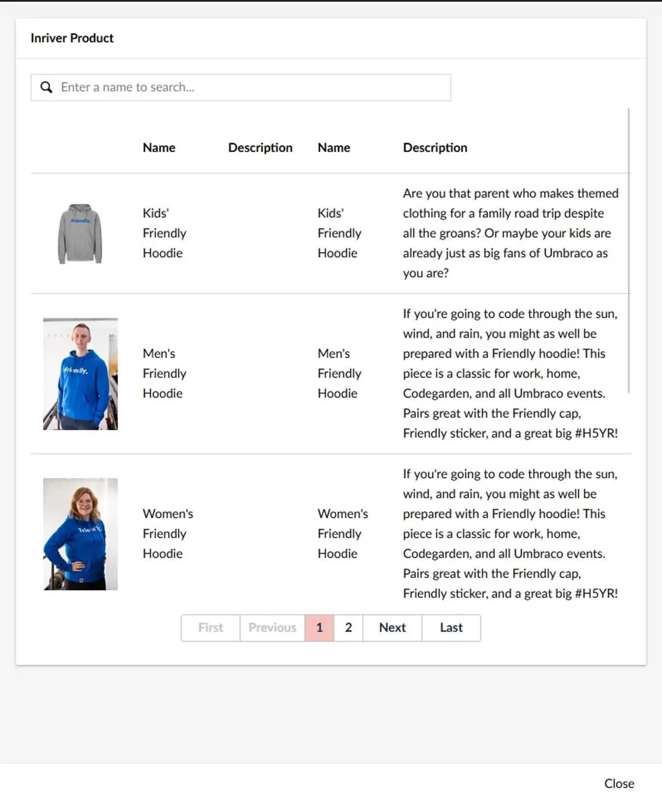 inriver product list example