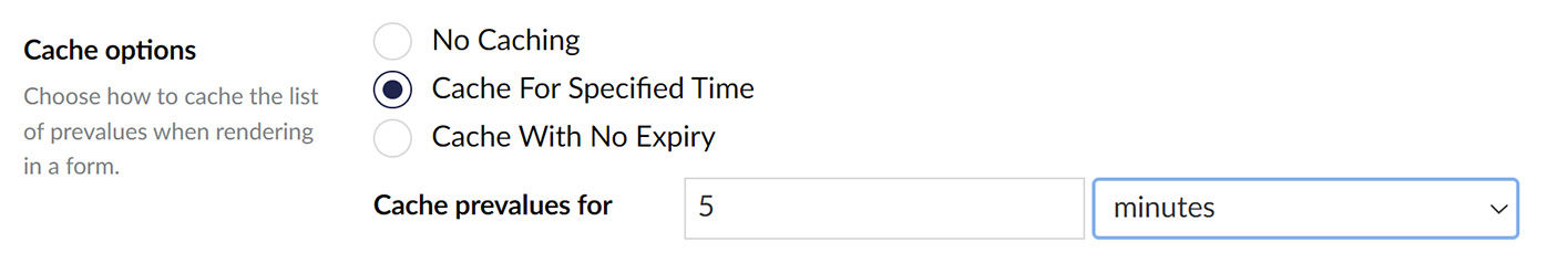 Umbraco Forms 12.1 Prevalue Source Caching Options 1415X248px
