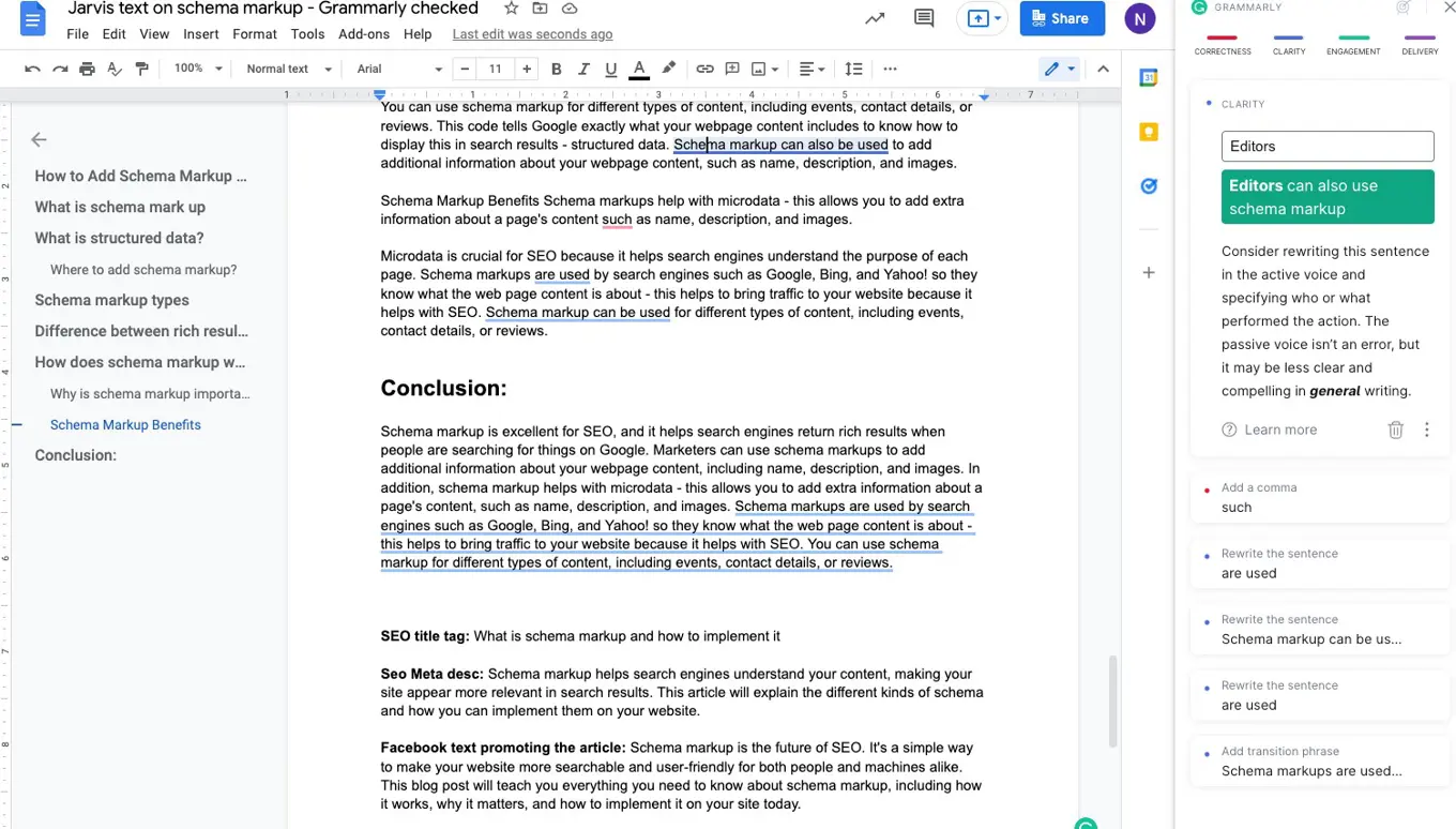 Google docs with AI written text and Grammarly