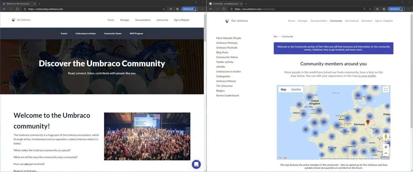 Umbraco community websites screenshot