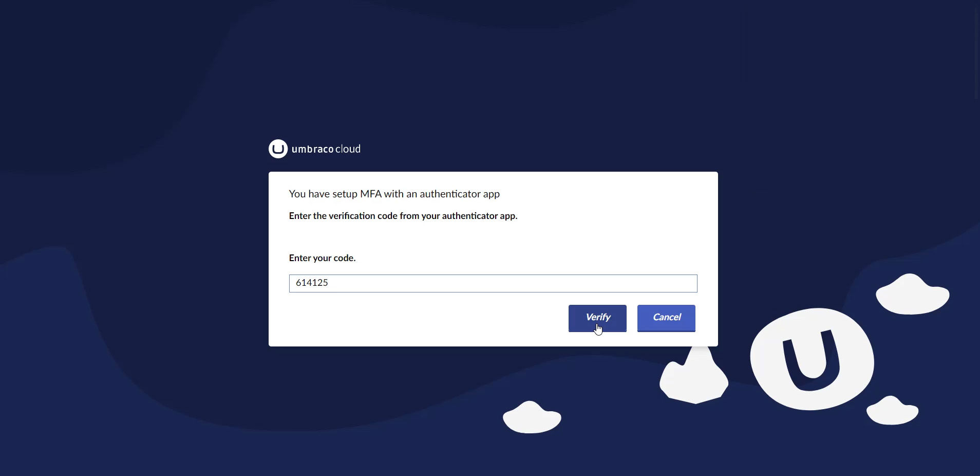 2FA For Umbraco Cloud 1908X926px