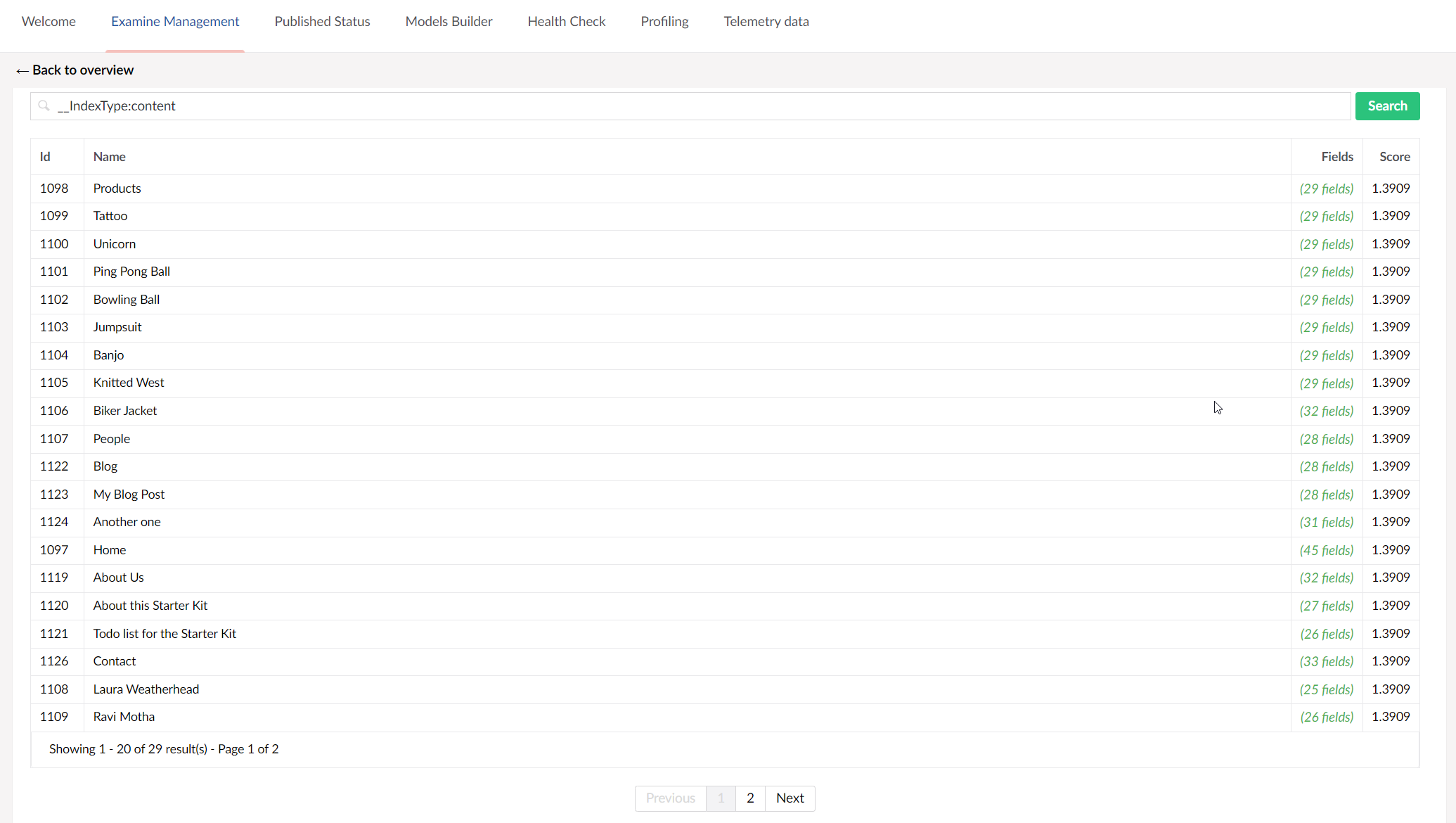 Umbraco 12.1 Examine Dashboard Information