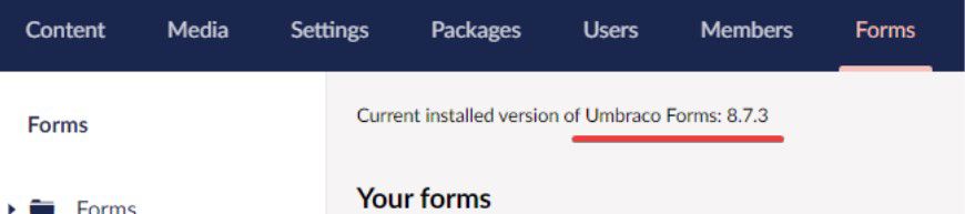 Find Version Of Umbraco Forms
