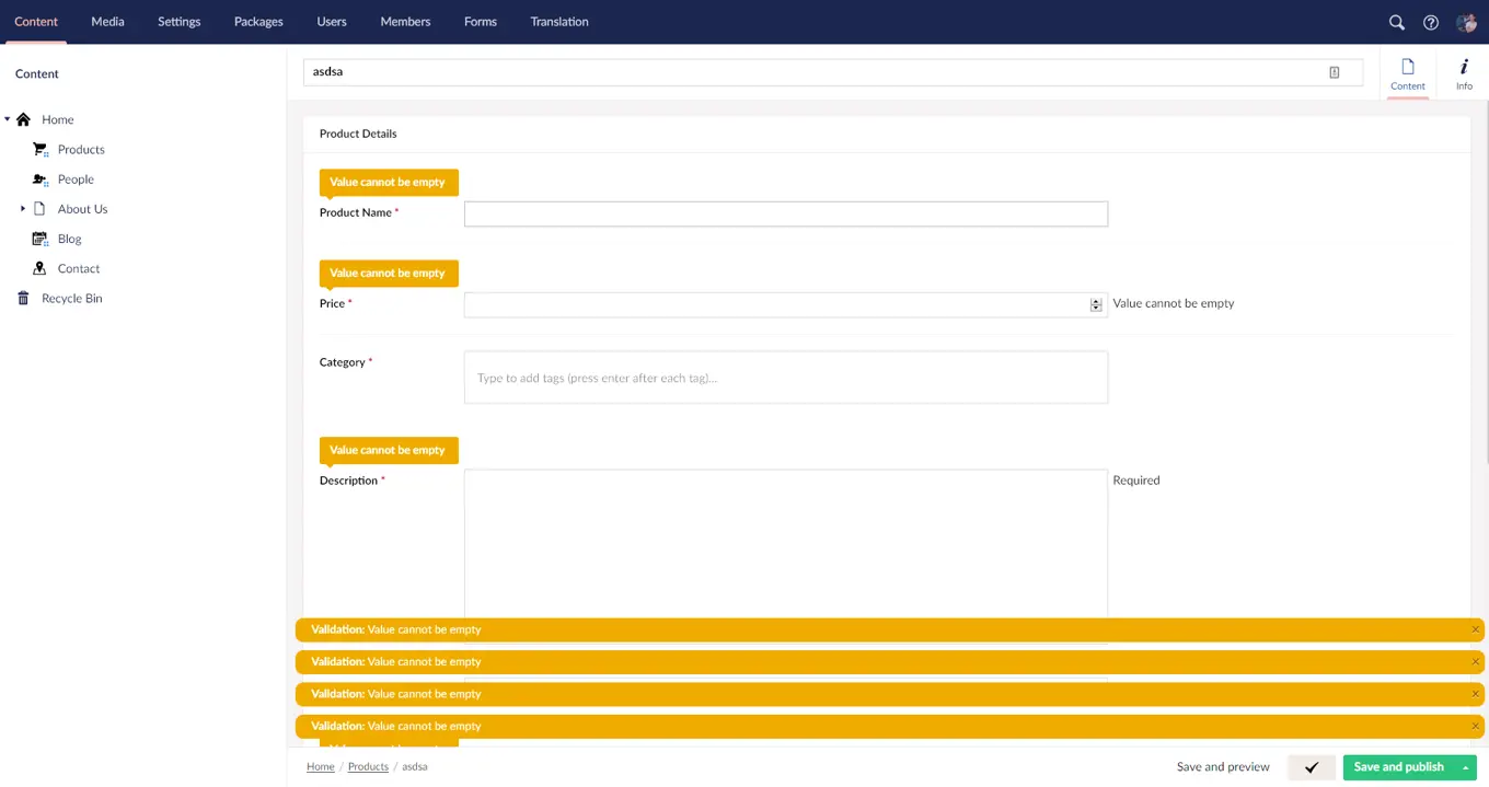 Umbraco 8.14 Better Validation On Save