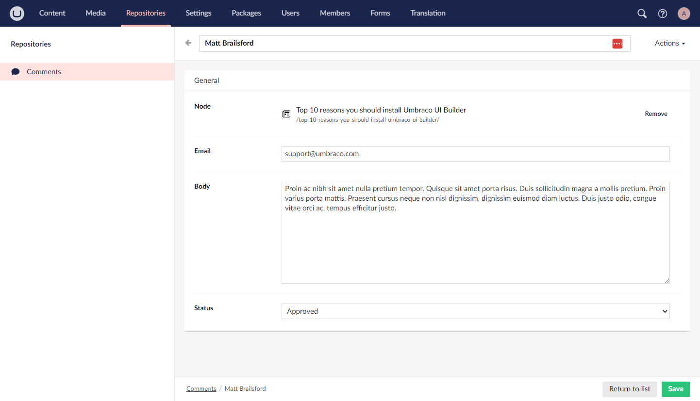 Screenshot of the editor in UI Builder