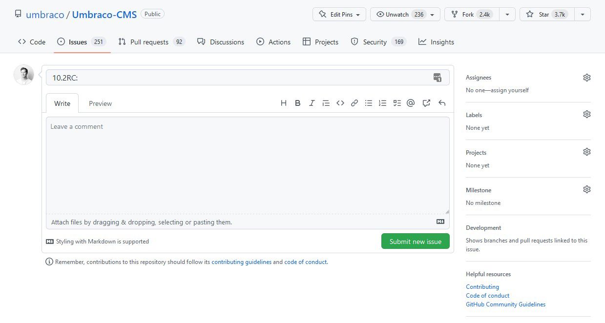 Github Issue For Umbraco 10.2 RC 1239X662px