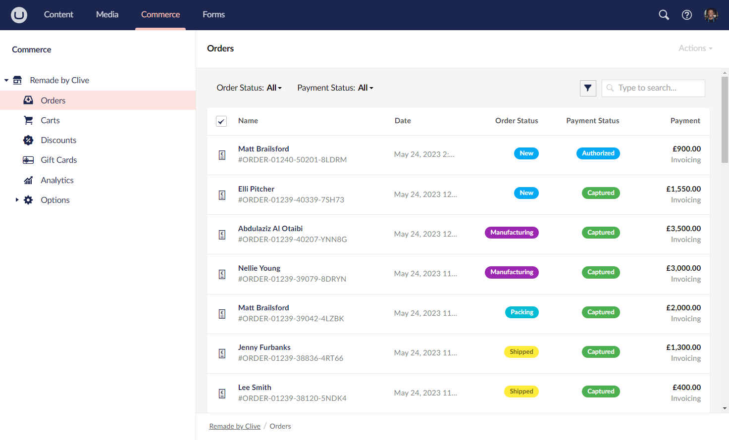 Overview of the order management in Umbraco Commerce