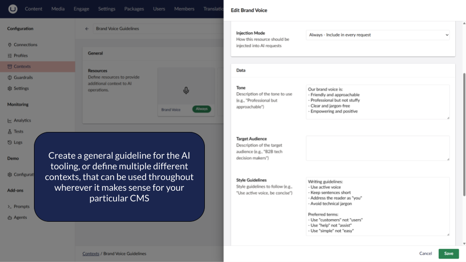 Screenshot - Applying a context "Brand Voice"