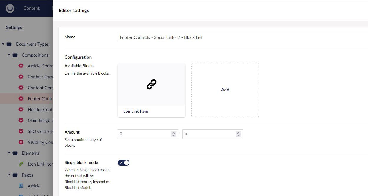 Umbraco 11.1 Single Block Mode In Block List Editor 1248X665px