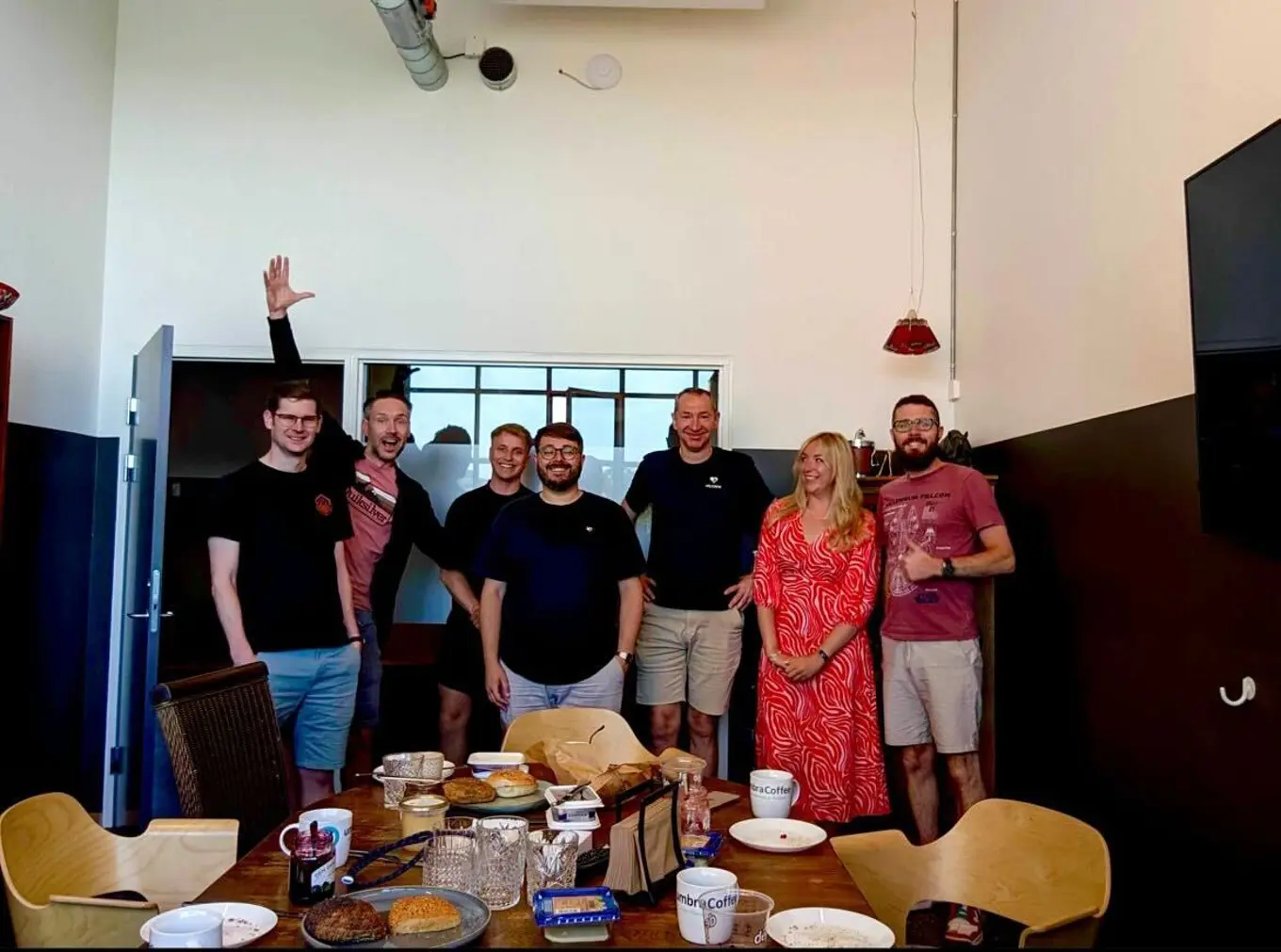 Some of the Umbraco Sustainability Community Team, gathered in a meeting room at Umbraco HQ ahead of Codegarden. From left to right: Thomas Morris, Jeffrey Schoemaker, Frederik Klerens, Rick Butterfield, Lasse Fredslund, Amy Czuba and James Hobbs.