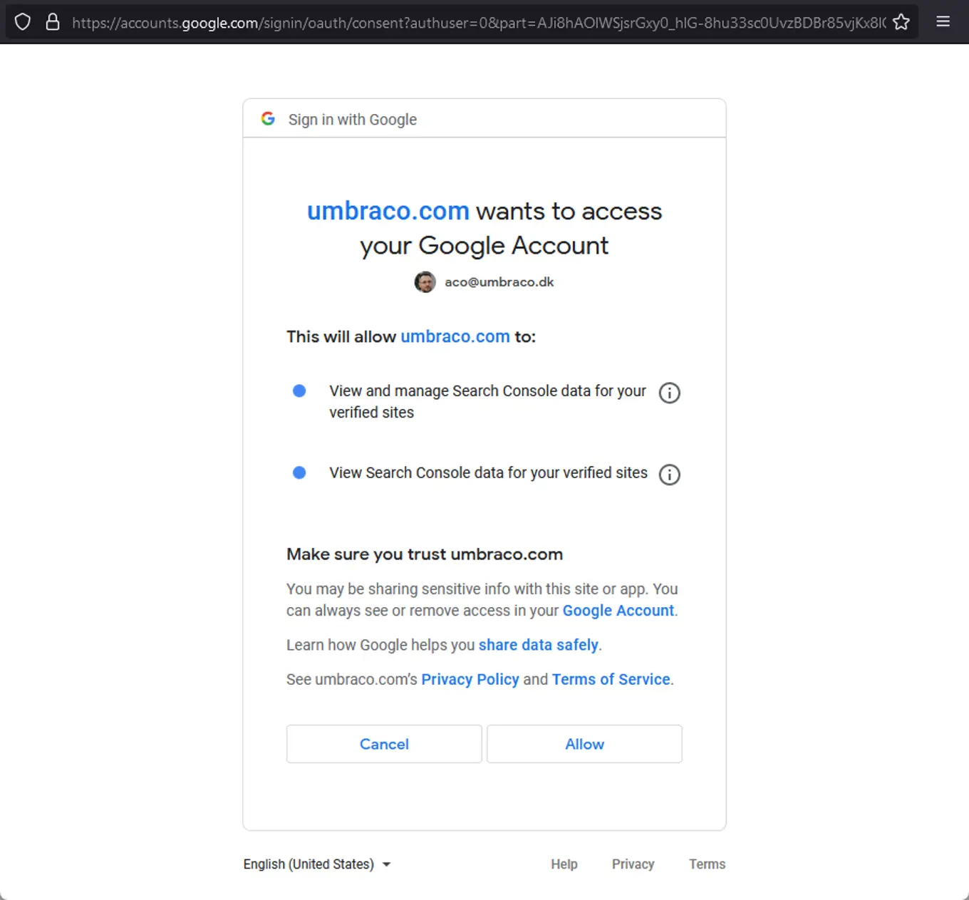 Scrrenshots: Google allow access