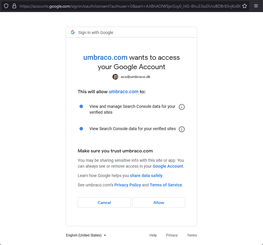 Google Allow Access