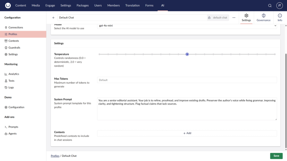Screenshot - Setting up a profile