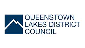 The logo for the Queenstown Lakes District Council, featuring a dark blue square with a white mountain silhouette next to the text.