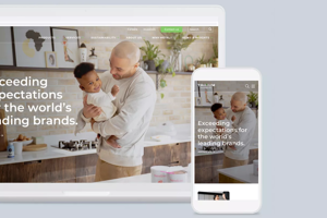 A laptop and smartphone displaying the Trivium Packaging homepage alongside award badges for GDEA 2022, Cdot 2023, and GD USA 2022.