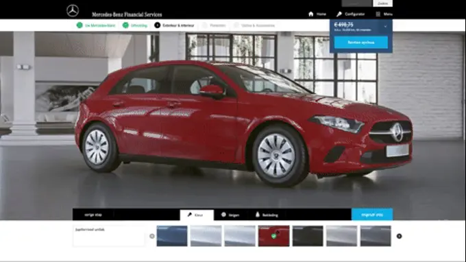 A gif showing the possibilities users have on the platform to customize the color of the car in the picture