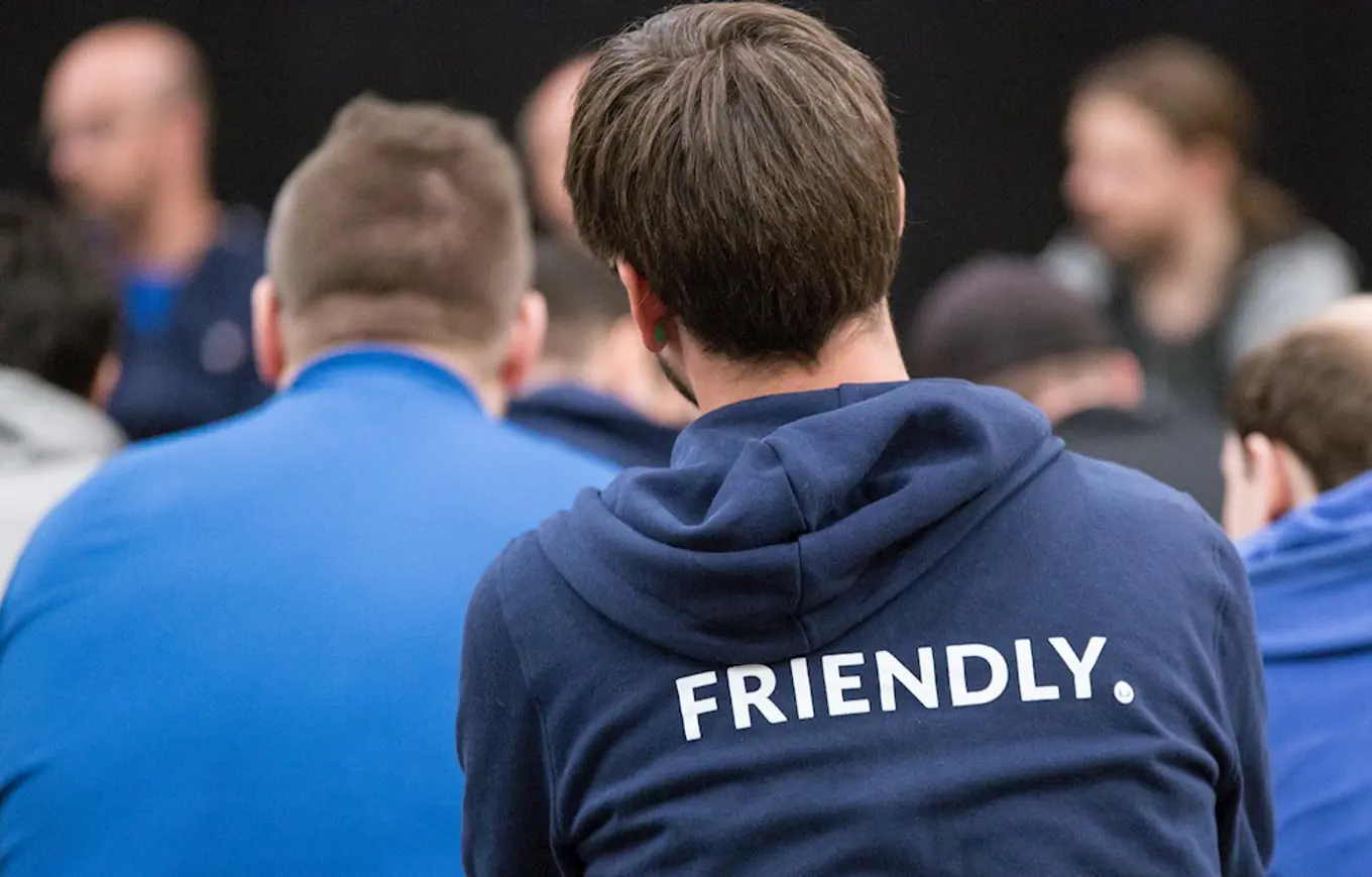 Man wearing 'friendly hoodie'