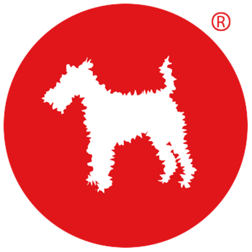 Red circular logo with a white silhouette of a Scottie dog and a small registered trademark symbol at top right