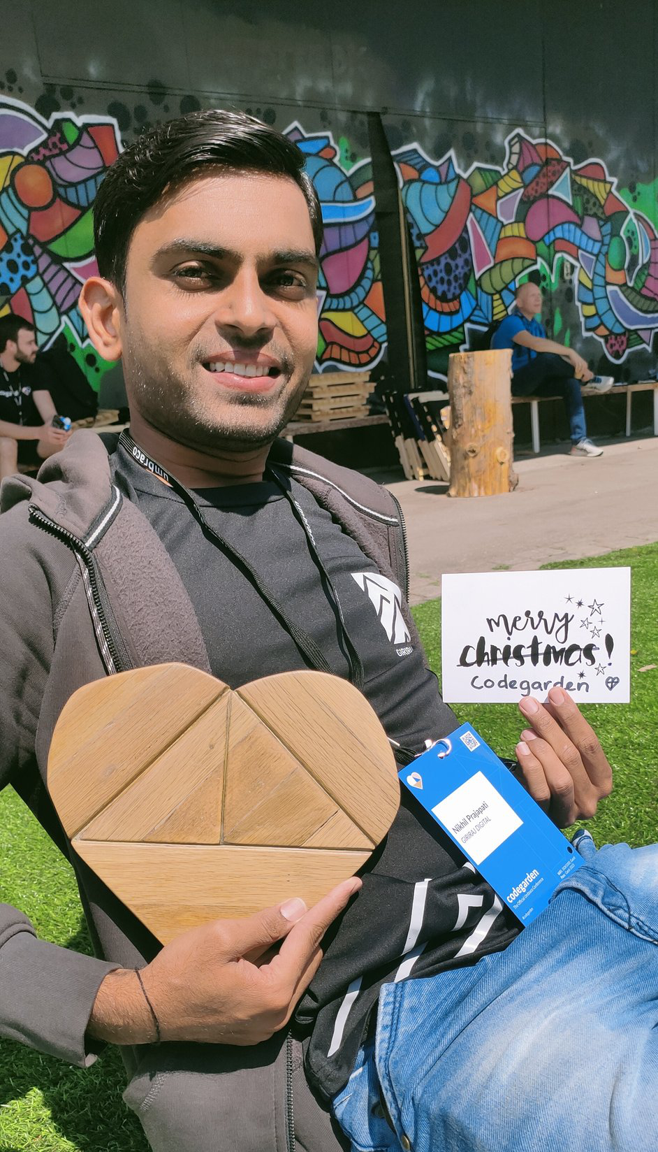 Nikhil with his Secret Santa gift, presented at Codegarden