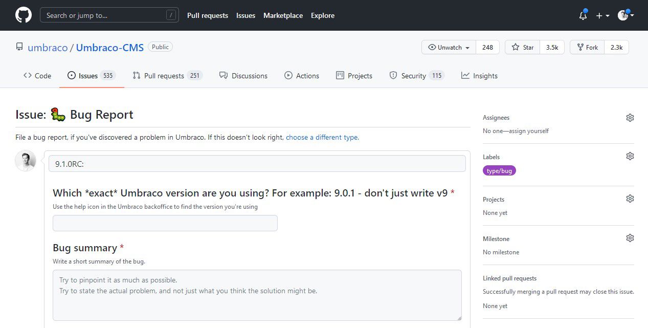 Umbraco 9.1 RC Github Issue 1267X641