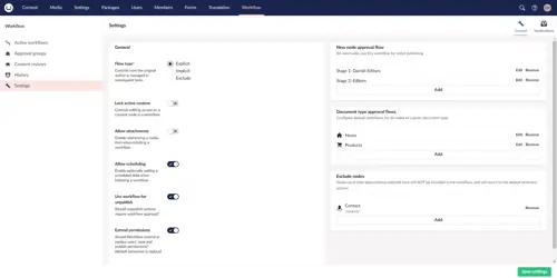 Workflow settings page