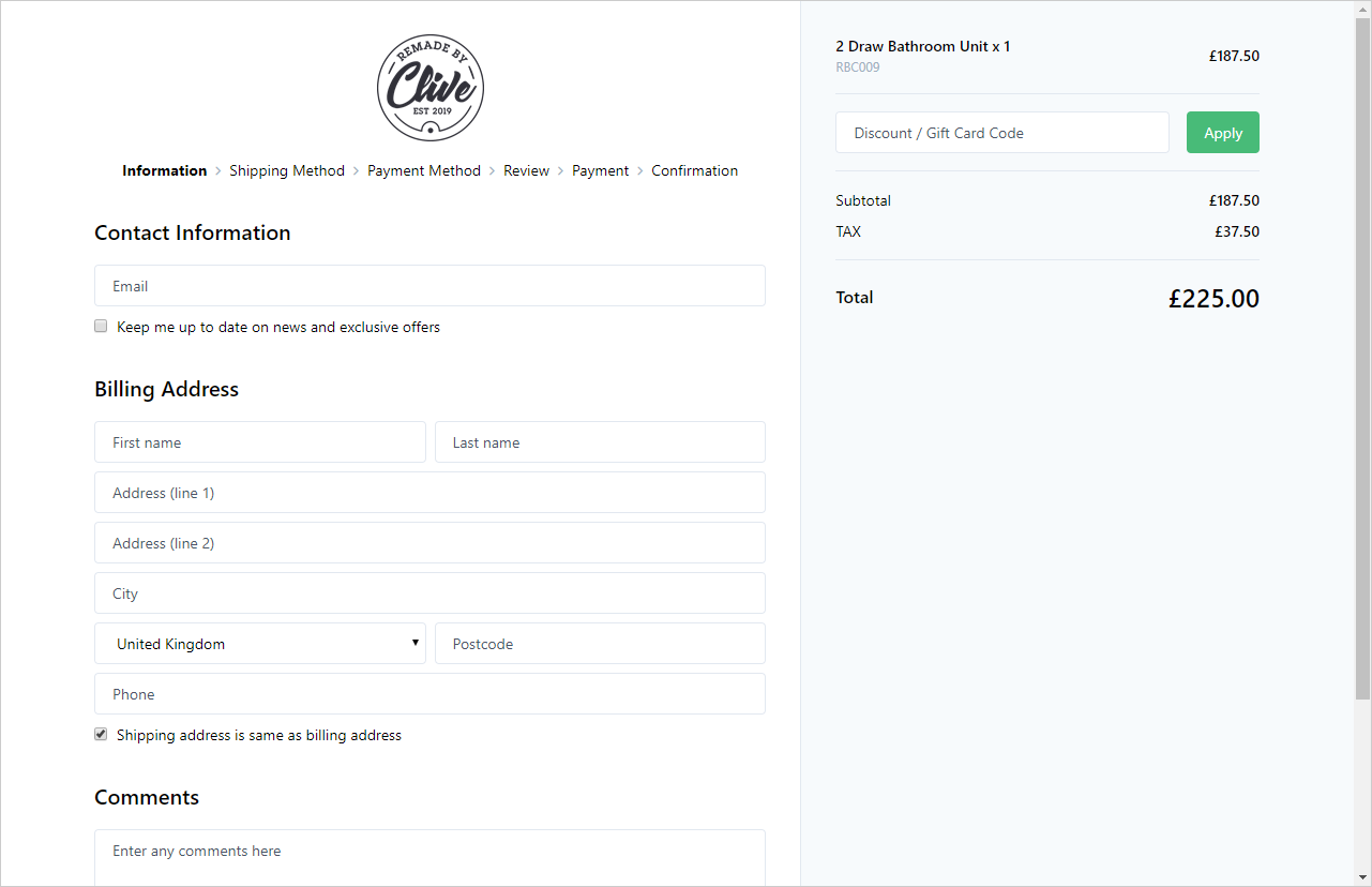 Screenshot of a checkout in Umbraco Commerce