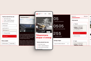 A horizontal showcase of mobile user interface screens for Varberg Energi, displaying energy usage statistics, contract options, and the slogan "Tillsammans skapar vi energi" (Together we create energy).