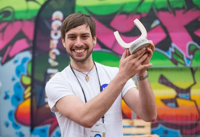 Man holding MVP award