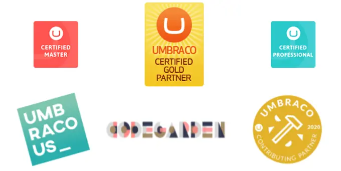 Different Umbraco badges at the Marcel Digital website