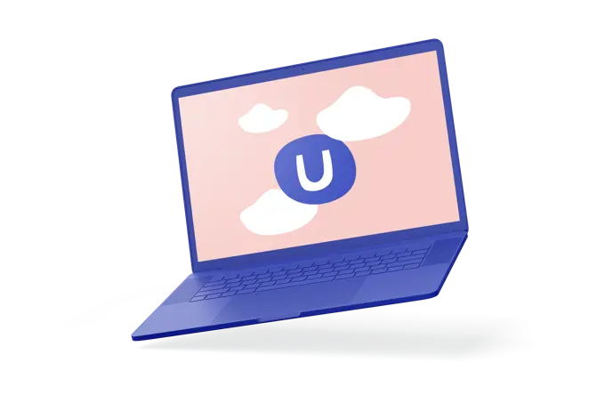 Image of laptop with an Umbraco logo and Umbraco Cloud visual