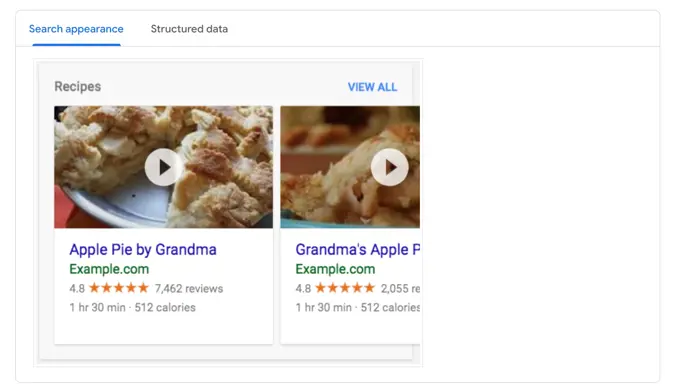 Rich Results Apparance For A Recipe