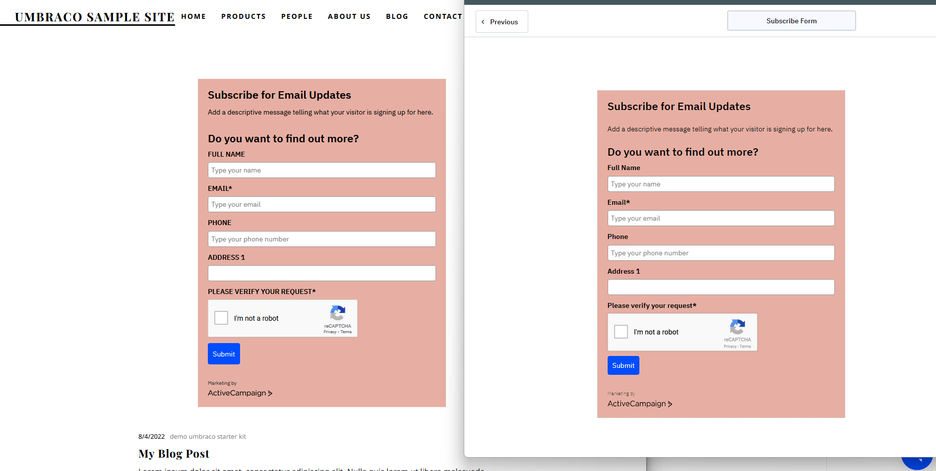 Active Campaign Rendered Form
