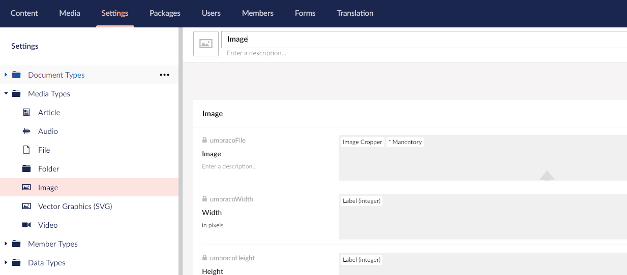 Umbraco 8.14 New Default Media Types 1233X542