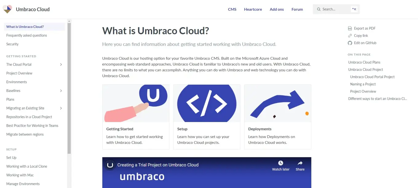 Screenshot of Umbraco Docs website screenshot