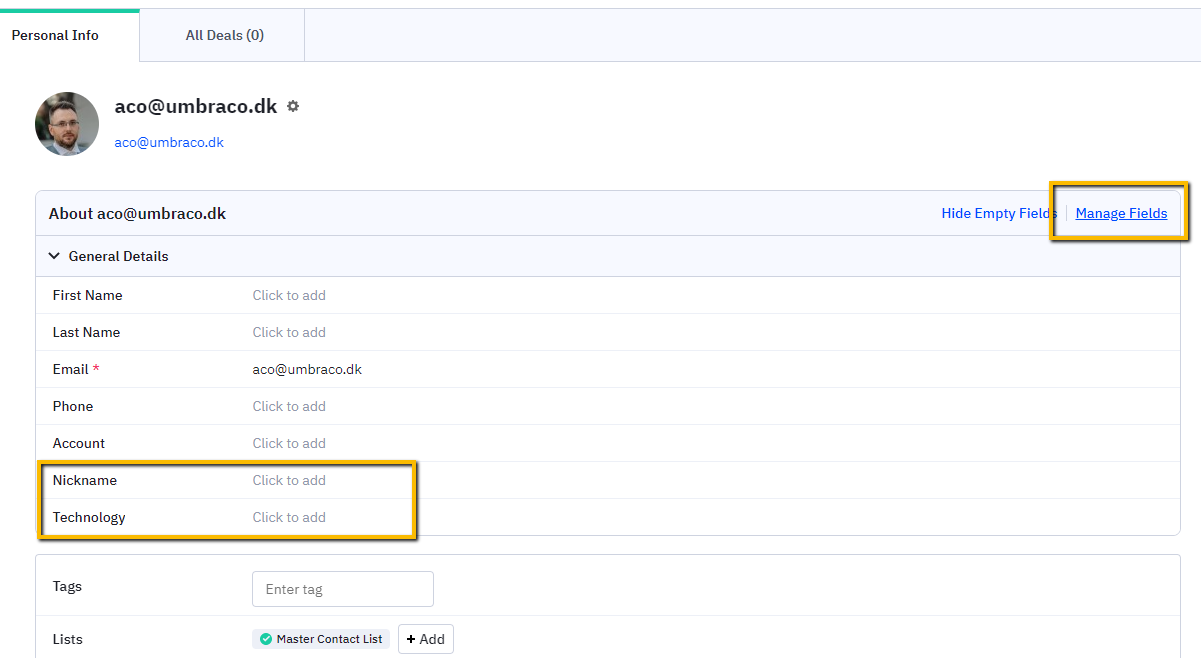 Active Campaign Manage Custom Fields