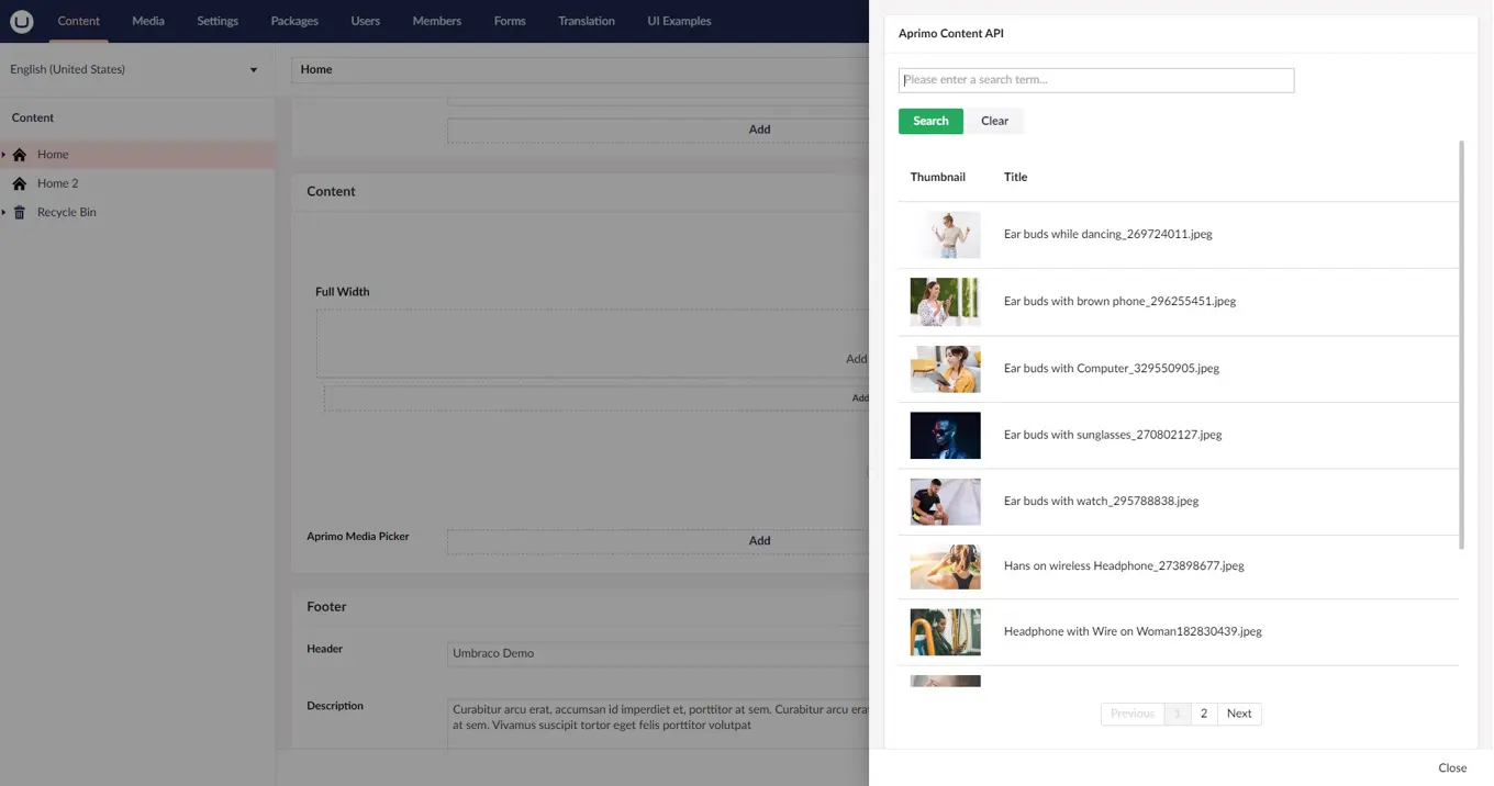 Aprimo Integration For Umbraco CMS Asset Picker 1912X1007px