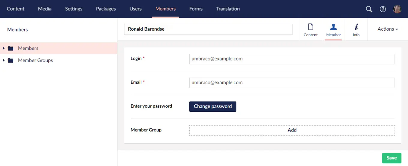 Umbraco 9.2 Members Default Properties In Content App