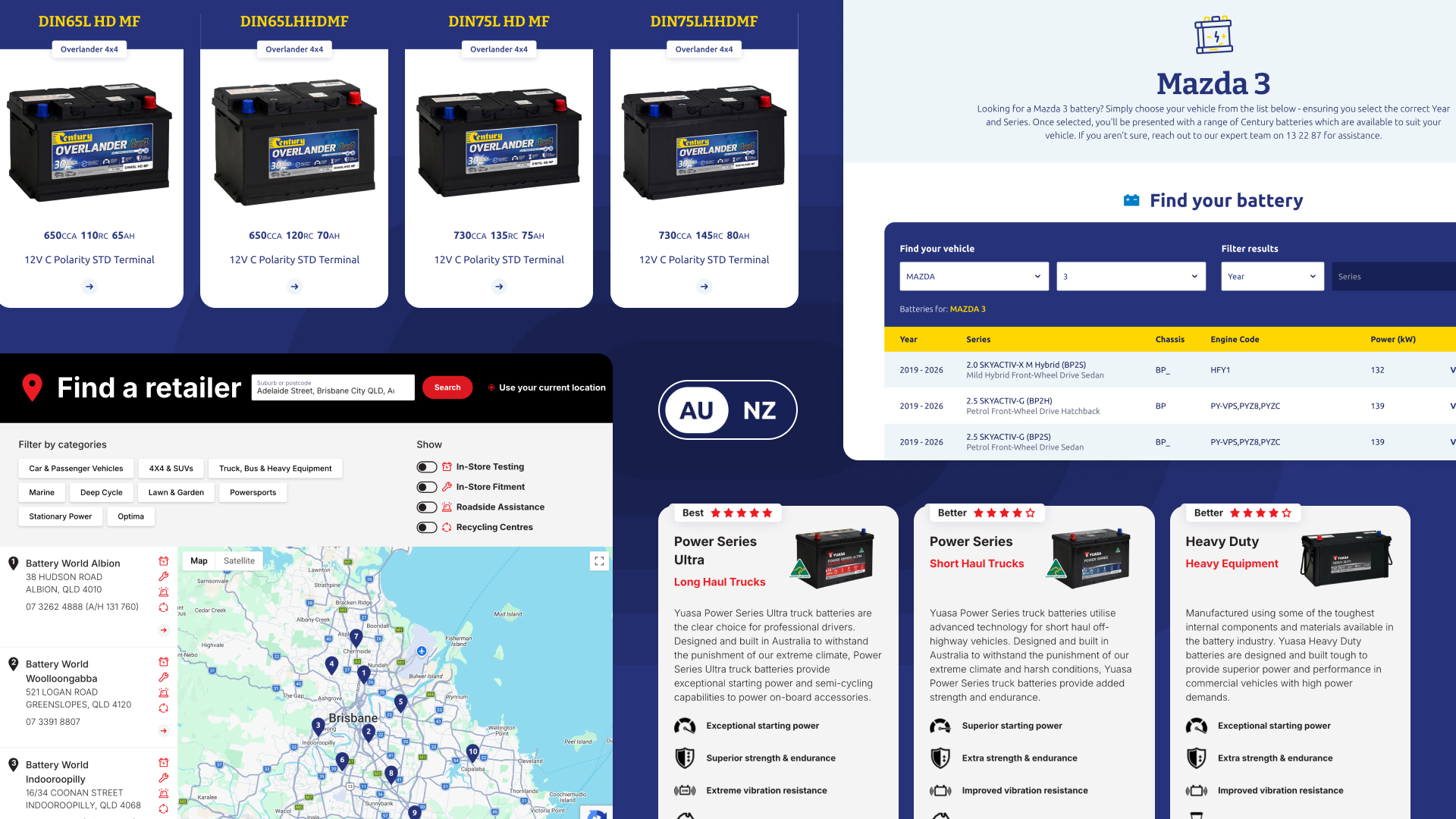 Four smartphone layouts demonstrating the mobile-responsive homepages of multiple regional brand web portals managed within a single, unified Umbraco platform interface.