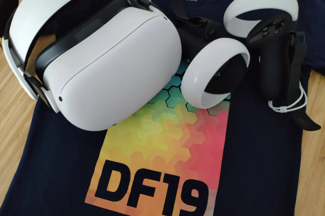 Laura's VR glasses, along with her DUUGFest lanyard