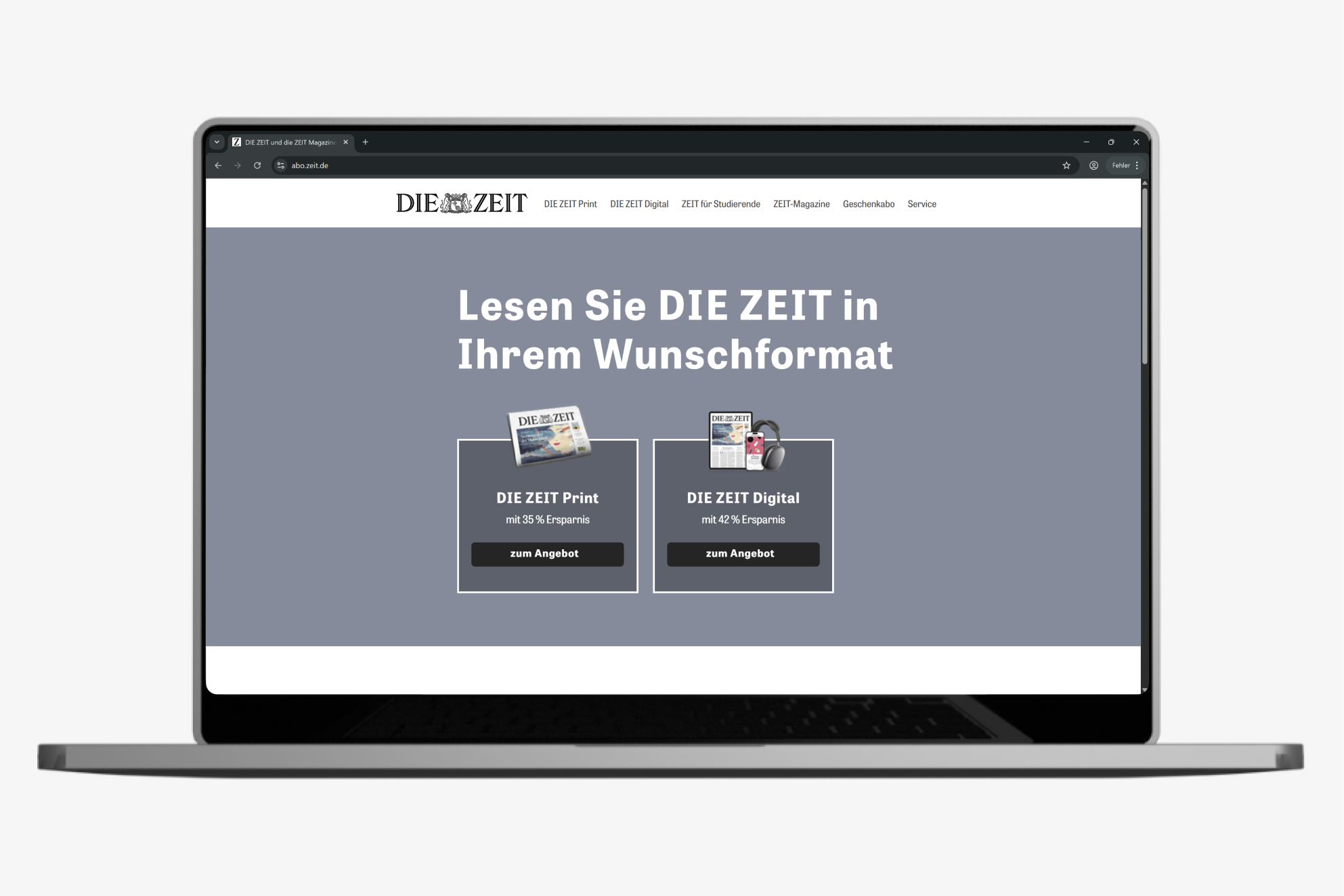 DIE ZEIT subscription web portal designed in Umbraco showing print and digital offers.