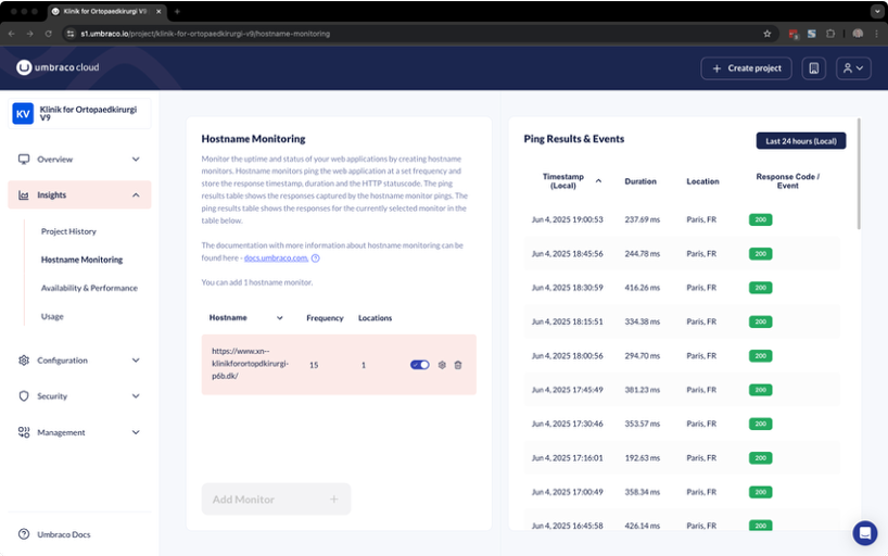 Umbraco Cloud Hostname Monitoring